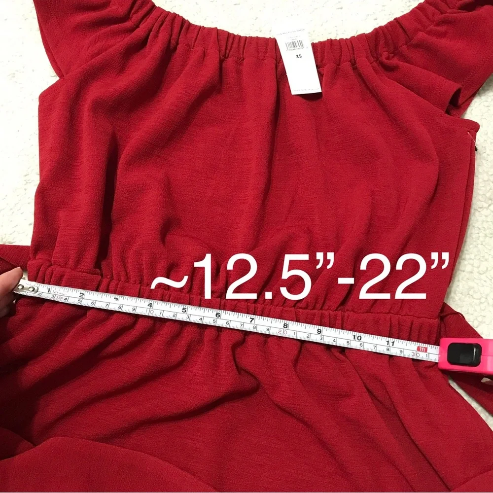 Banana Republic Midi Dress Red Flutter Sleeve On / Off Shoulder Size XS